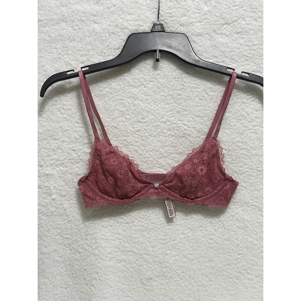 Victoria Secret Pink Lace Bralette Unlined Underwire Mauve Rose Small 361646-9CY